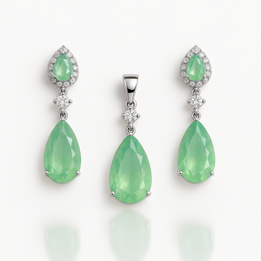 Mint Dew Drops Earrings and Pendant Set