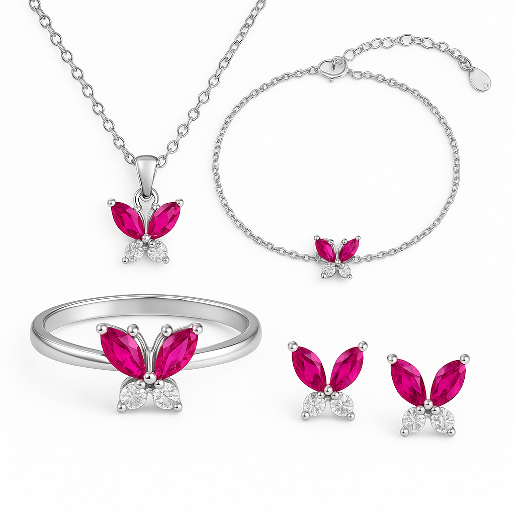 Crimson Flutter Set with Ring, Chain Pendant, Earrings and Bracelet Set