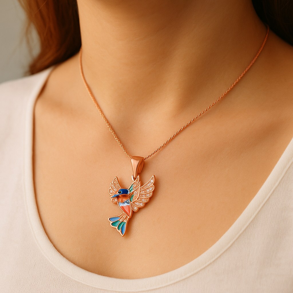 Enamel Parrot Rose Gold Pendant