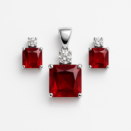 Scarlet Flame Stud & Pendant Set - MIOR JEWELS