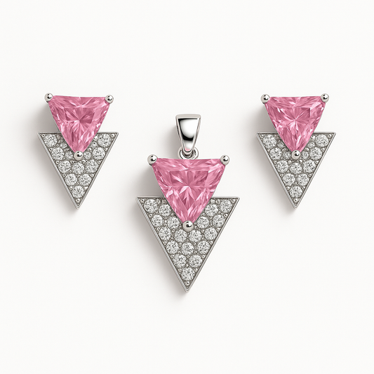Pink Aura Studs and Pendant Set