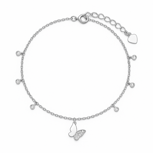 Sparkling Heart Butterfly Anklets Pair