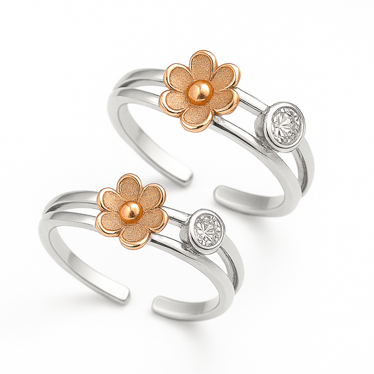 Floral Gleam Toe Rings Pair