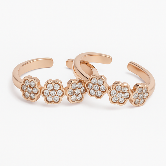 Petal Trail Rose Gold Toe Rings Pair