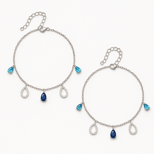 Aqua Drops Anklets Pair - MIOR JEWELS