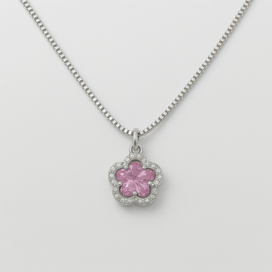 Rosy Petal Halo Chain Pendant