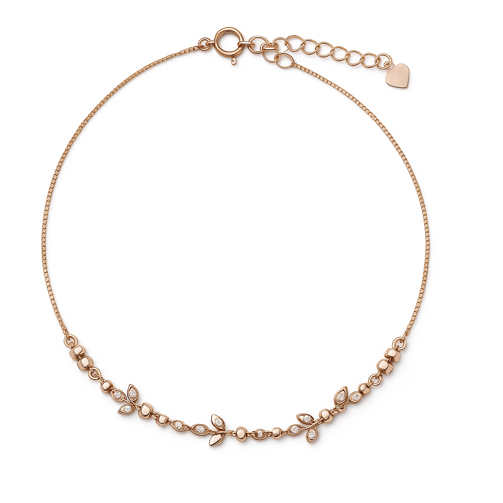 Delicate Flower Rose Gold Anklets Pair