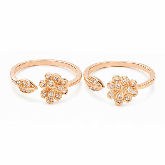 Leafy Glint Rose Gold Toe Rings Pair - MIOR JEWELS
