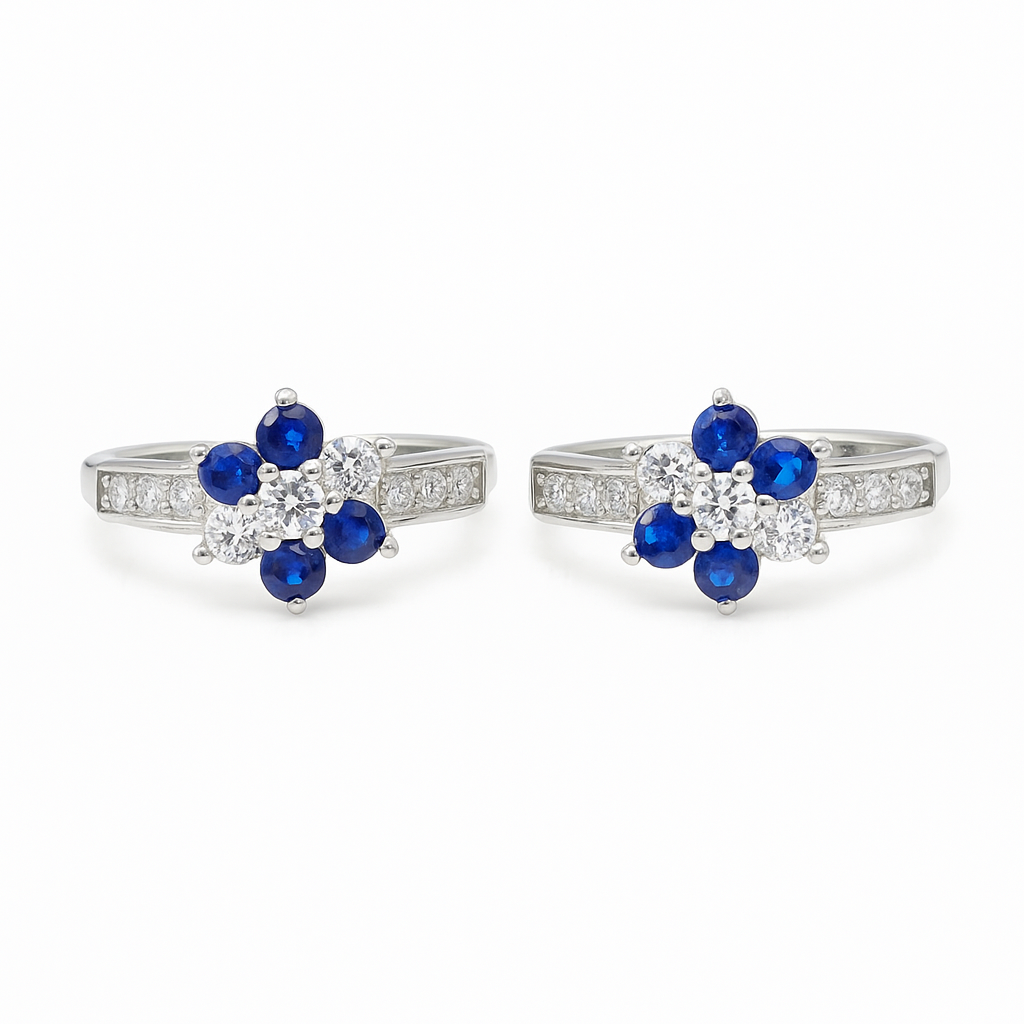 Blue Floral Toe Rings Pair