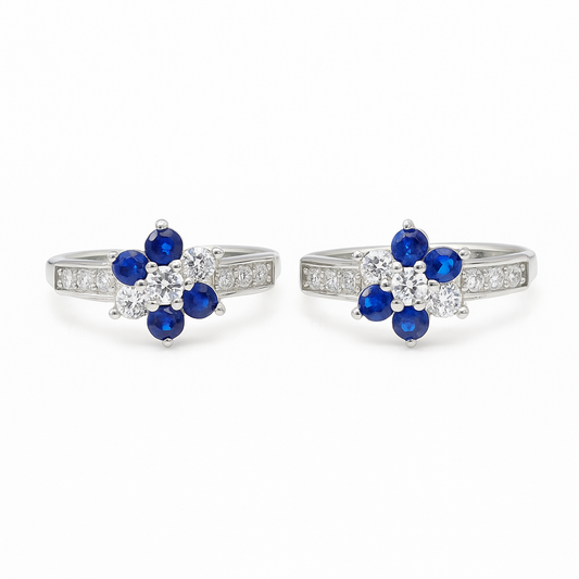 Blue Floral Toe Rings Pair