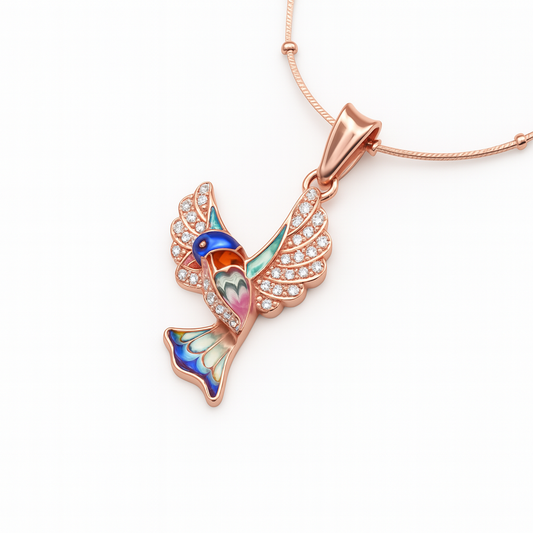 Crystal Feathered Elegance Rose Gold Chain Pendant - MIOR JEWELS