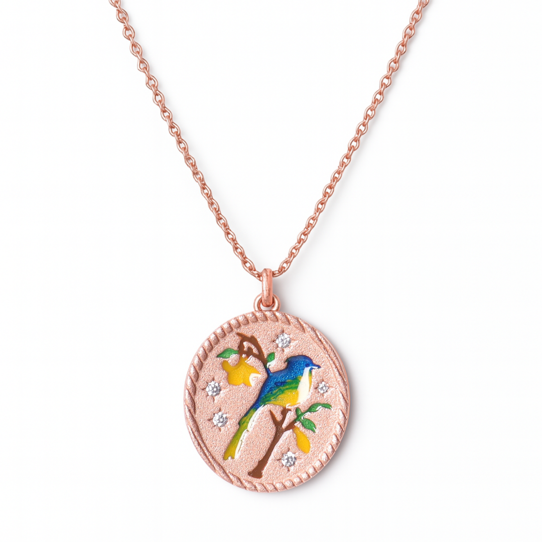 Songbird Medallion Chain Pendant and Earrings Set
