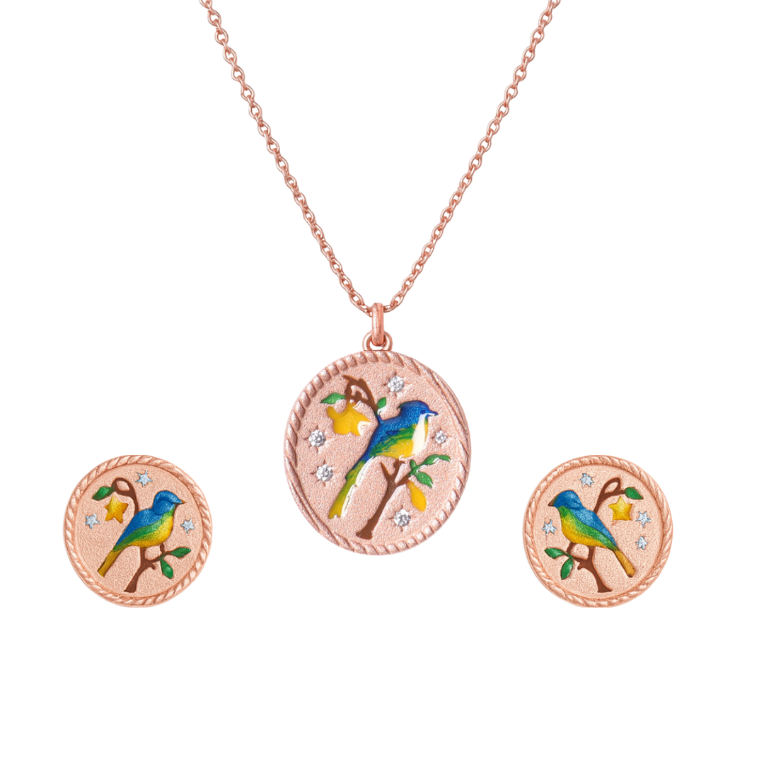 Songbird Medallion Chain Pendant and Earrings Set