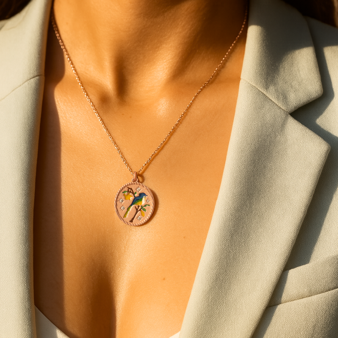 Songbird Medallion Chain Pendant and Earrings Set