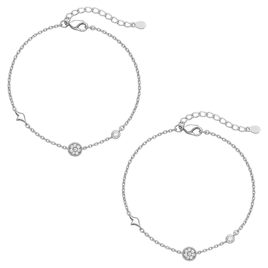 Floral Charm Silver Anklets Pair