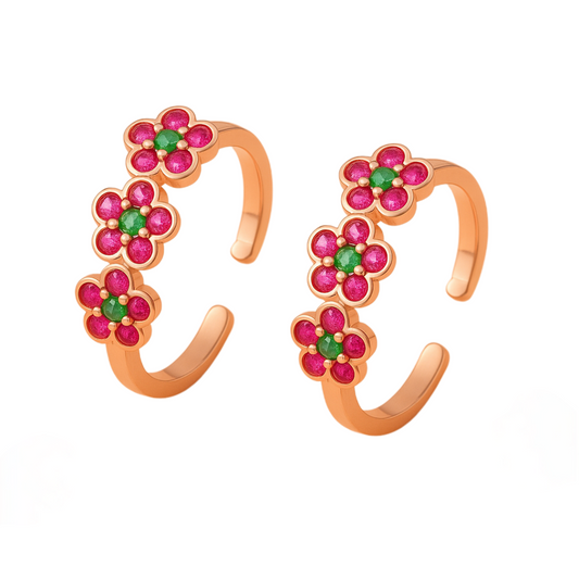 Bloom Kiss Rose Gold Toe Rings Pair