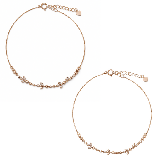 Delicate Flower Rose Gold Anklets Pair