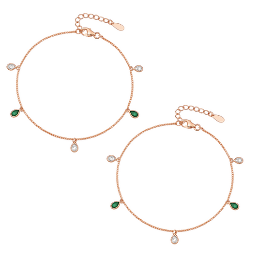Emerald Blush Rose Gold Anklets Pair