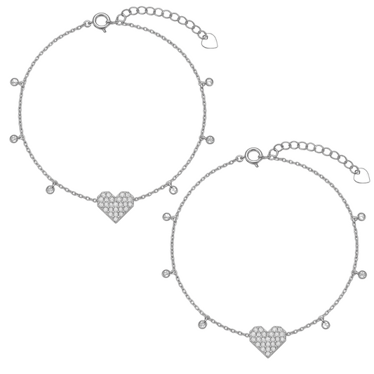 Sparkling Heart Anklets Pair - MIOR JEWELS