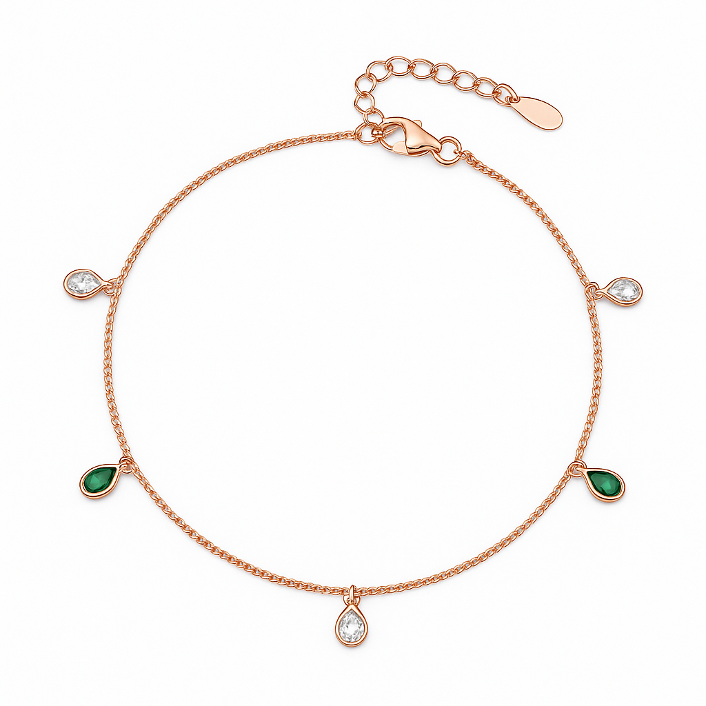 Emerald Blush Rose Gold Anklets Pair