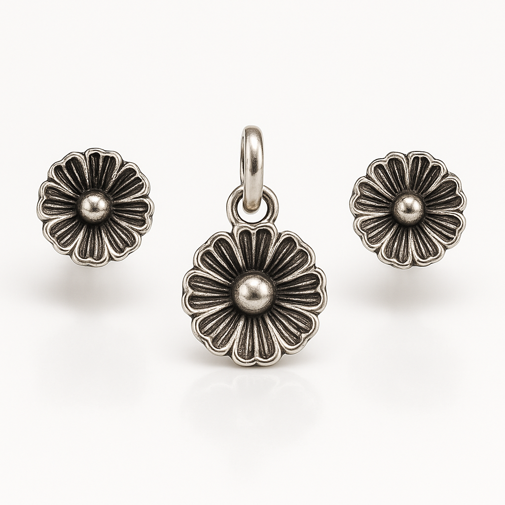 Oxidized Bloom Earring with Pendant - MIOR JEWELS