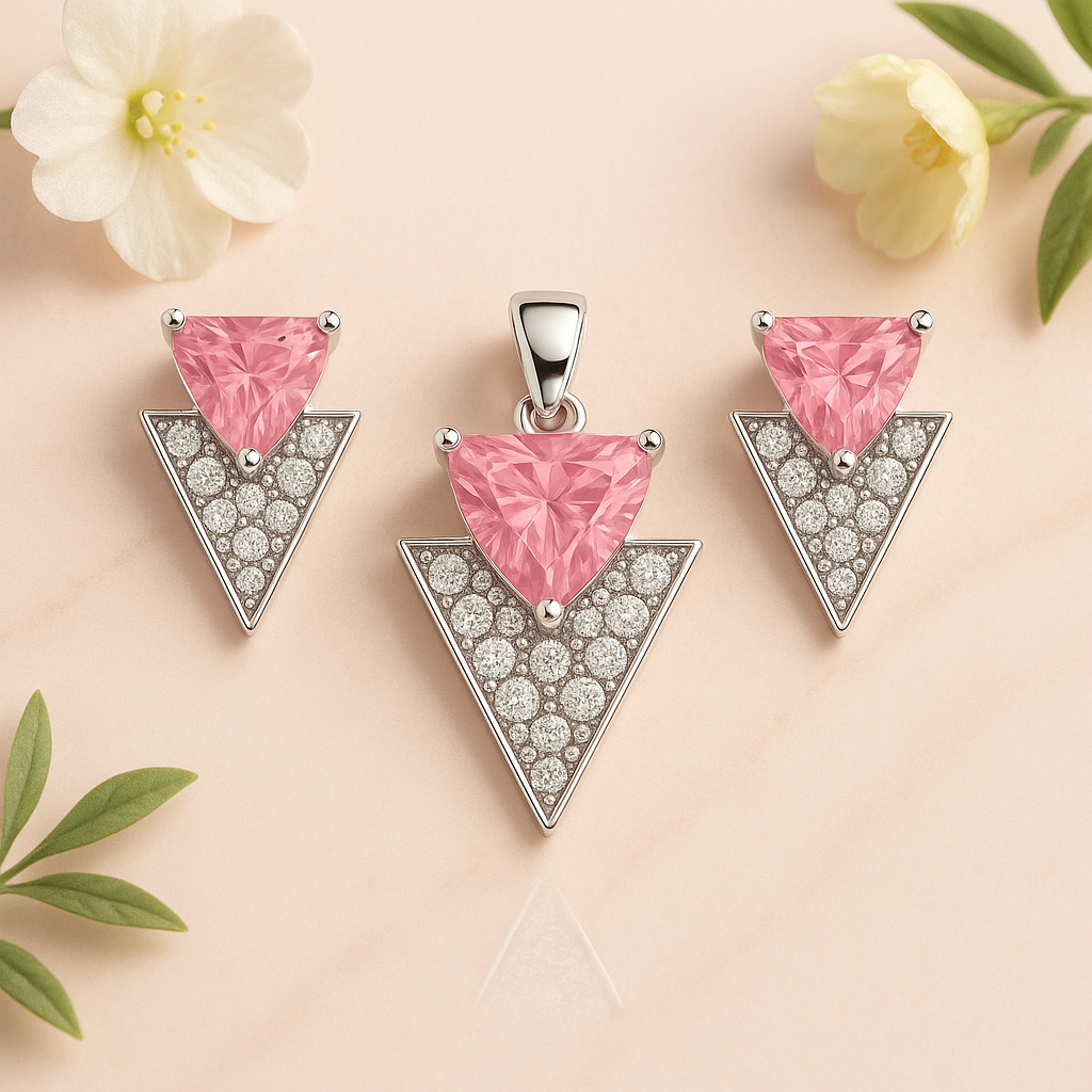 Pink Aura Studs and Pendant Set