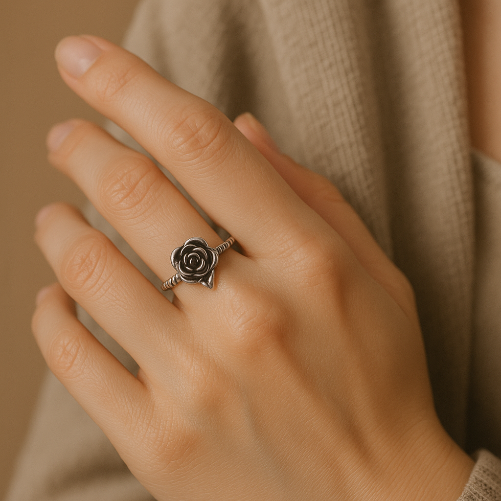 Antique Rose Oxidized Ring - MIOR JEWELS
