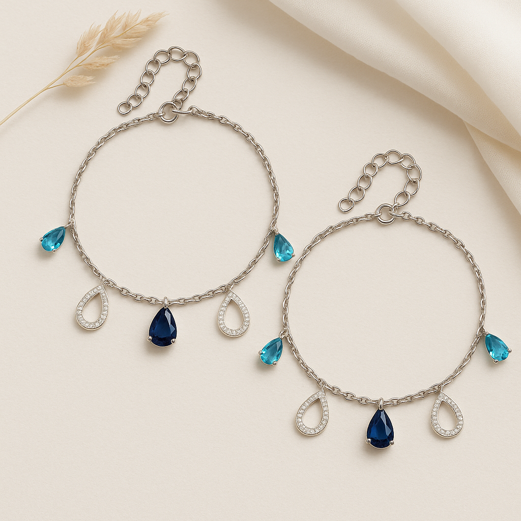 Aqua Drops Anklets Pair - MIOR JEWELS