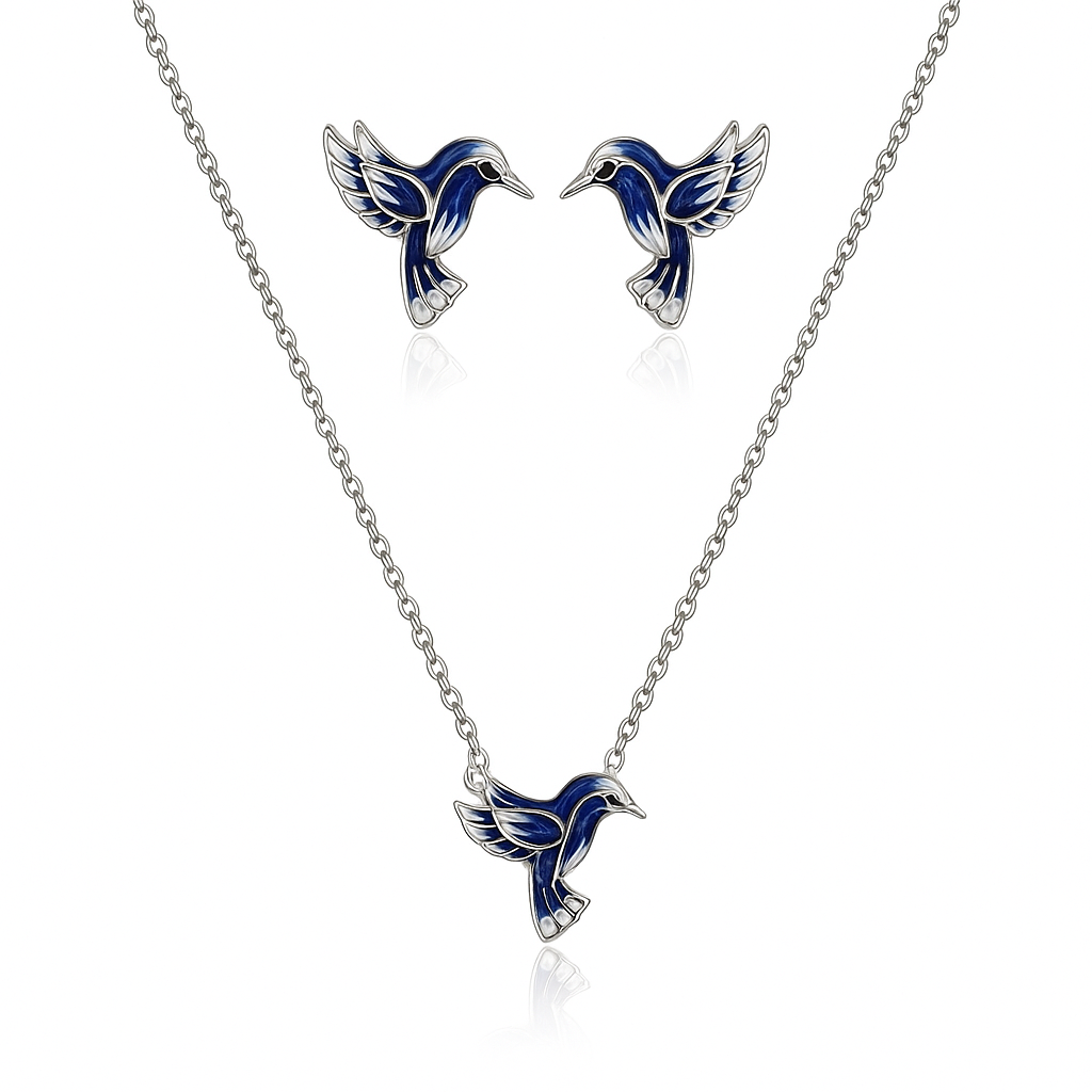 Bluebird Melody Chain Pendant and Earrings Set
