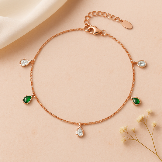 Emerald Blush Rose Gold Anklets Pair