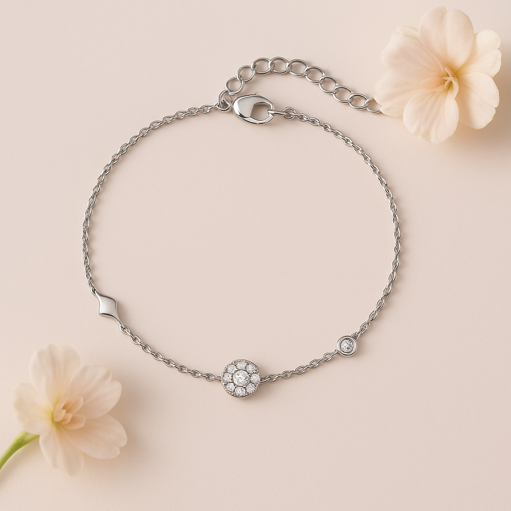 Floral Charm Silver Anklets Pair