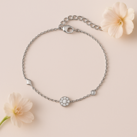 Floral Charm Silver Anklets Pair