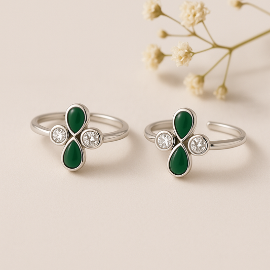 Green Enchantment Toe Rings Pair - MIOR JEWELS