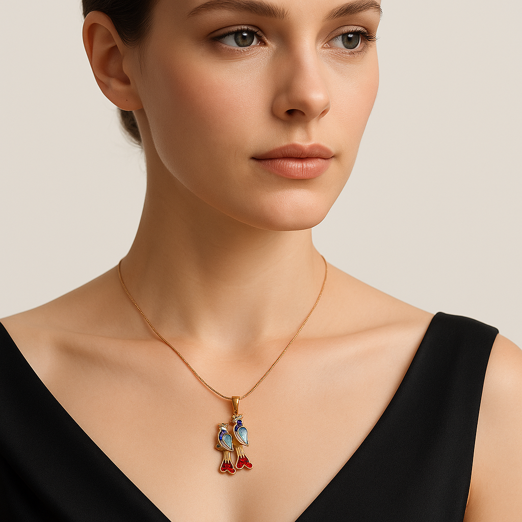 Colourful Parrot Rose Gold Pendant - MIOR JEWELS