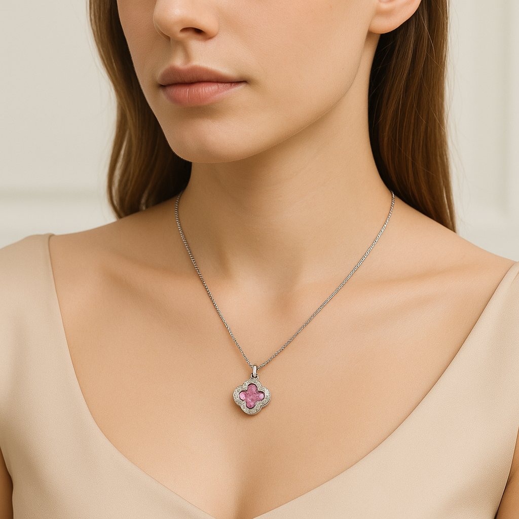 Rosy Petal Halo Chain Pendant