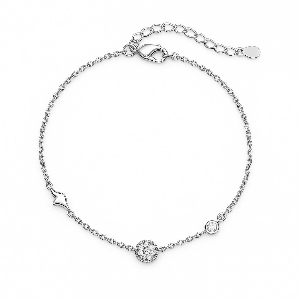 Floral Charm Silver Anklets Pair