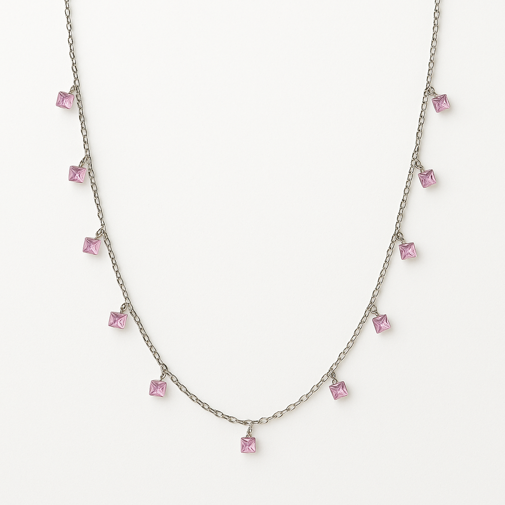 Pink Square Chain Pendant - MIOR JEWELS