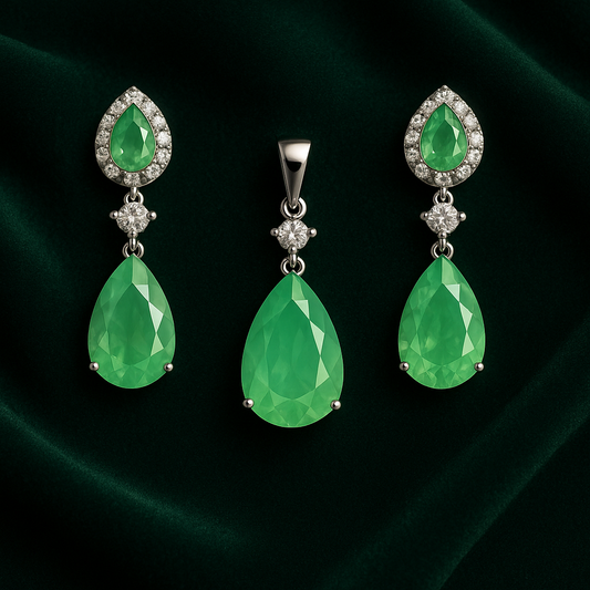 Mint Dew Drops Earrings and Pendant Set