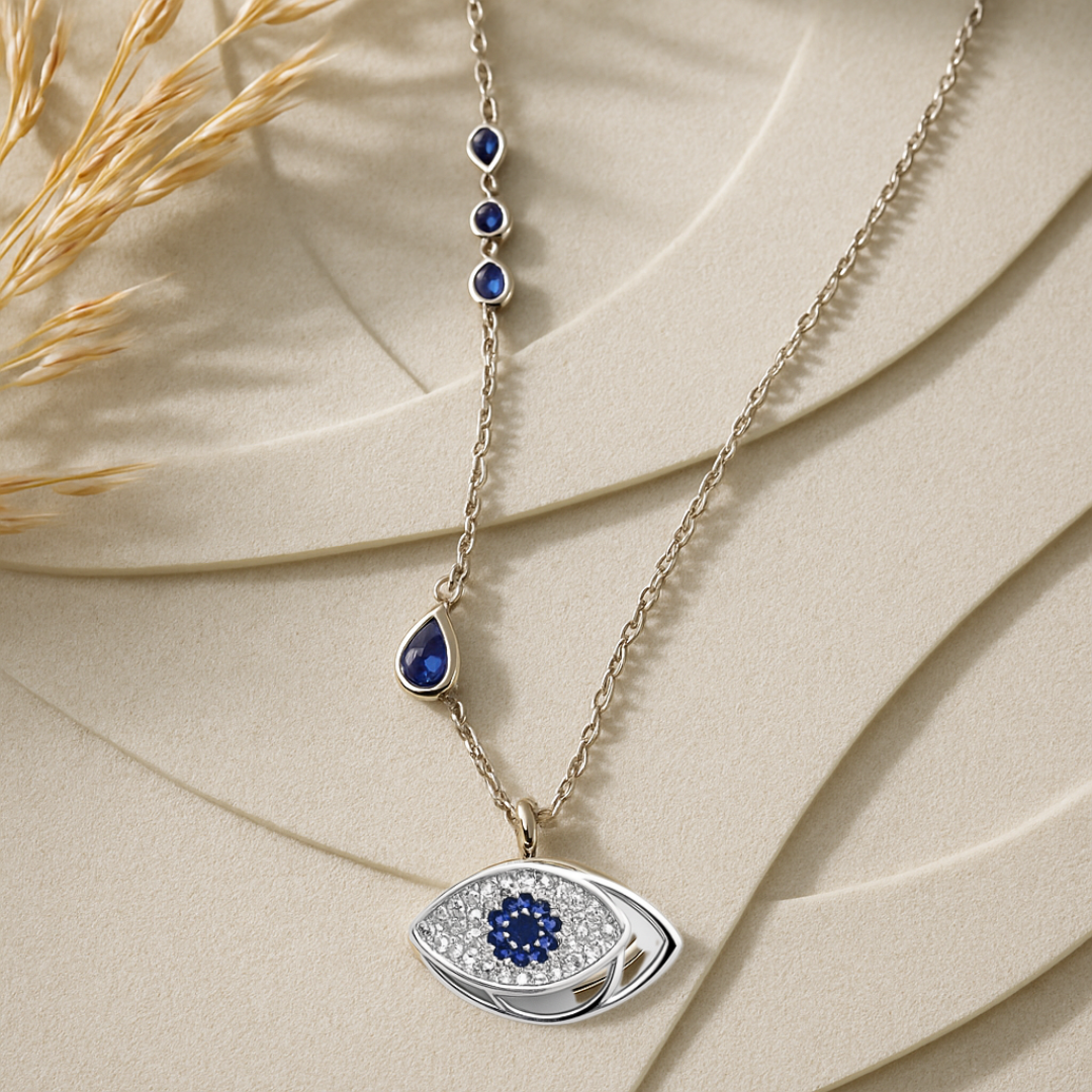 Ocean Drop Evil Eye Chain Pendant - MIOR JEWELS