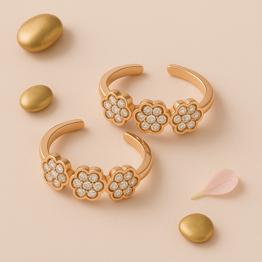 Petal Trail Rose Gold Toe Rings Pair