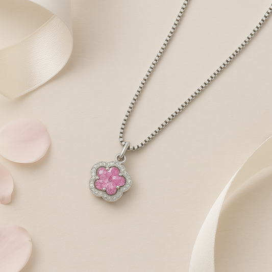 Rosy Petal Halo Chain Pendant