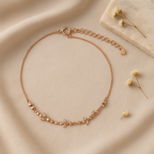 Delicate Flower Rose Gold Anklets Pair