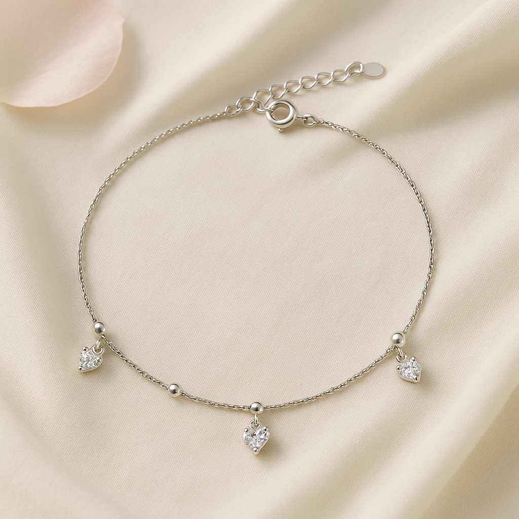 Crystal Hearts Anklets Pair - MIOR JEWELS