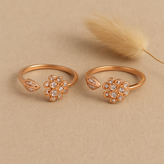 Leafy Glint Rose Gold Toe Rings Pair - MIOR JEWELS
