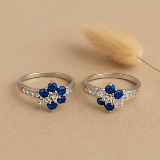 Blue Floral Toe Rings Pair