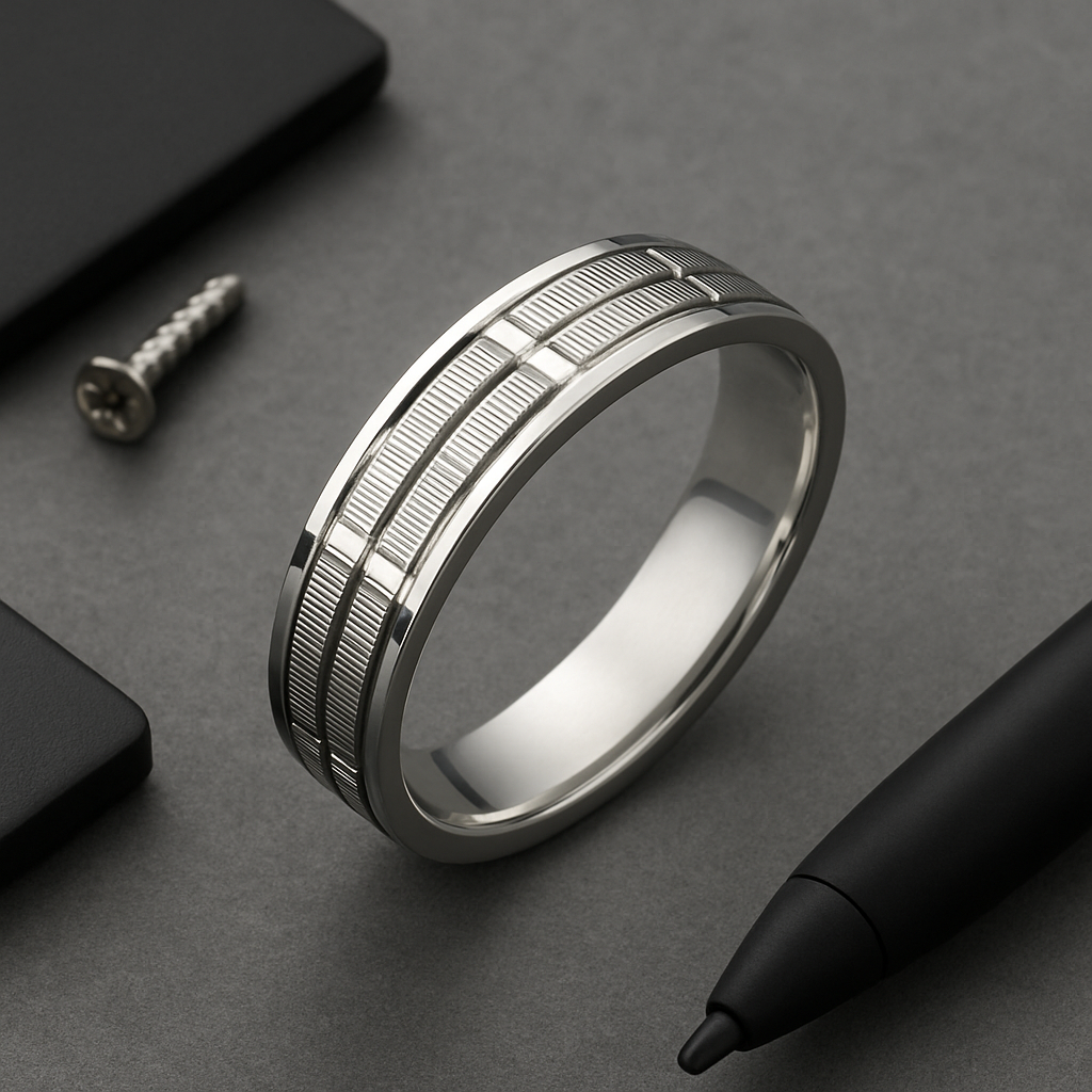 Geometric Mens Silver Band - MIOR JEWELS