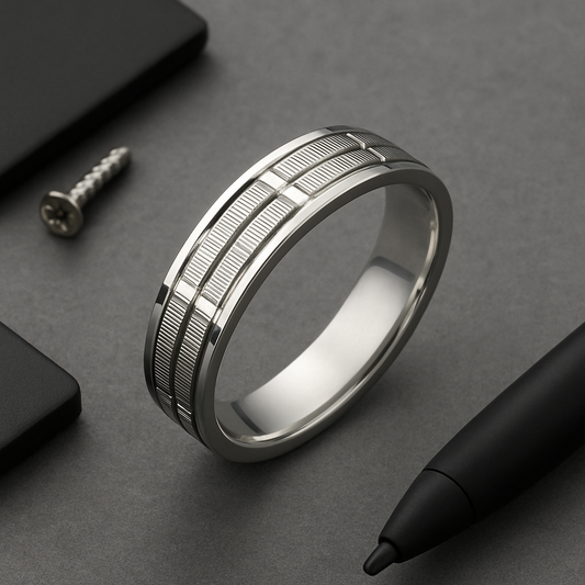 Geometric Mens Silver Band - MIOR JEWELS