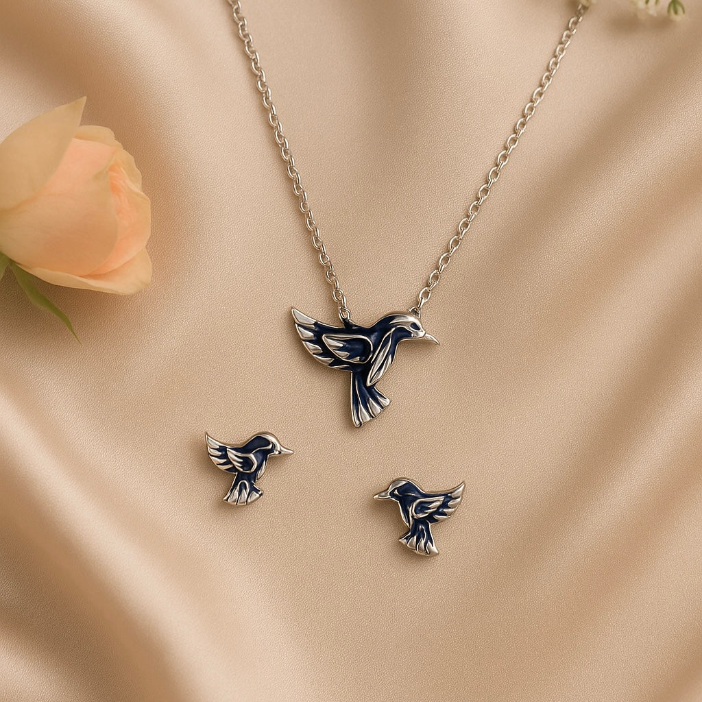 Bluebird Melody Chain Pendant and Earrings Set