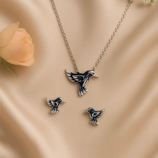 Bluebird Melody Chain Pendant and Earrings Set