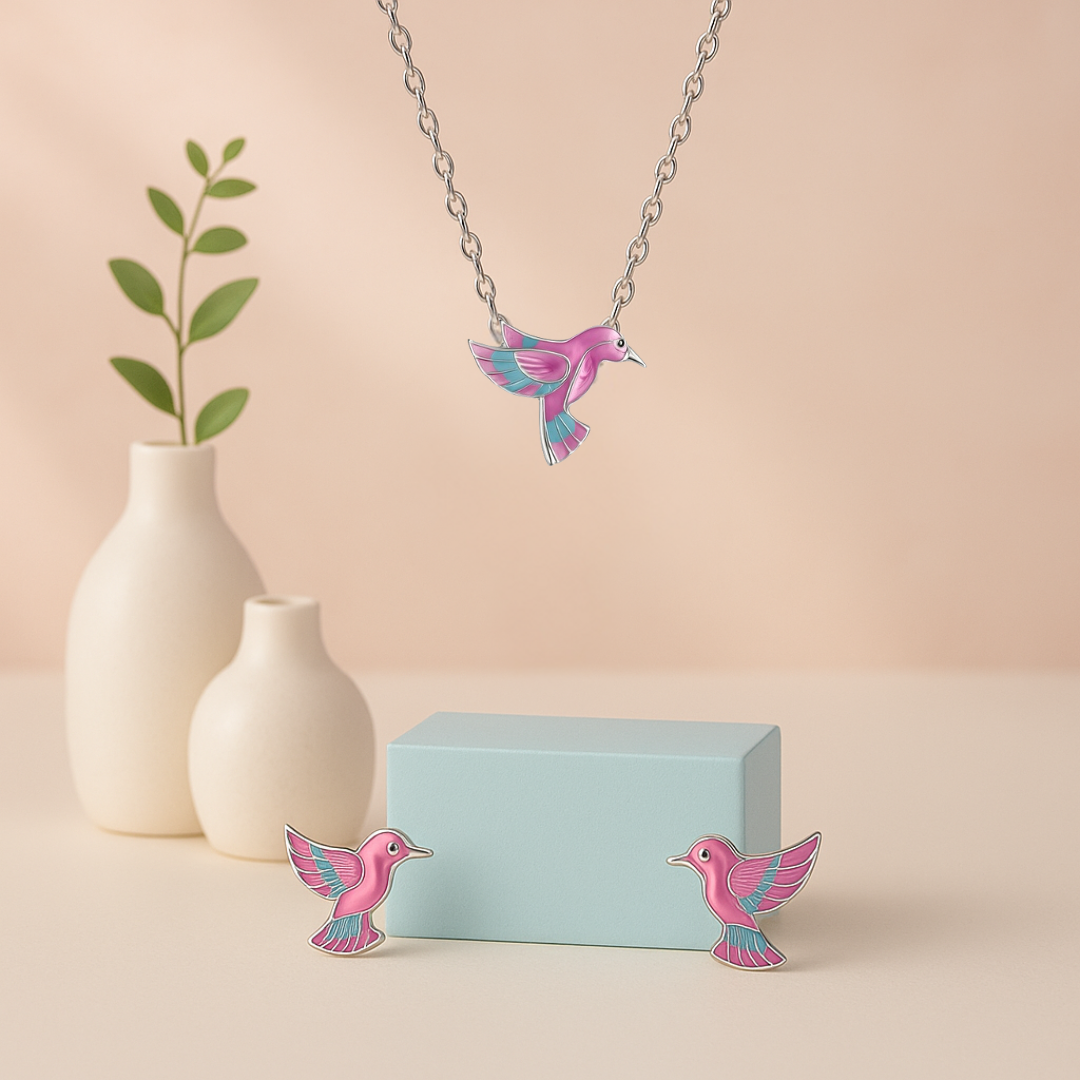 Azure Wings Chain Pendant and Earrings Set